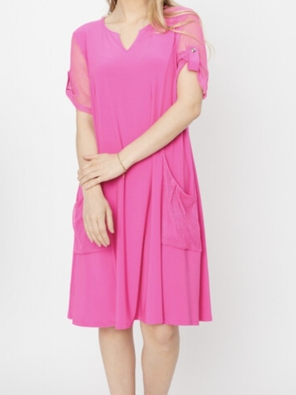 Joseph Ribkoff Hot Pink Notch Neck Dress